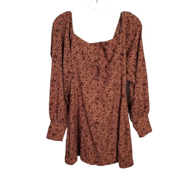 Lush NWT Size L Dress Mini Smocked Cutout Back Puff Sleeve Woodland Floral Rust - Picture 2 of 11